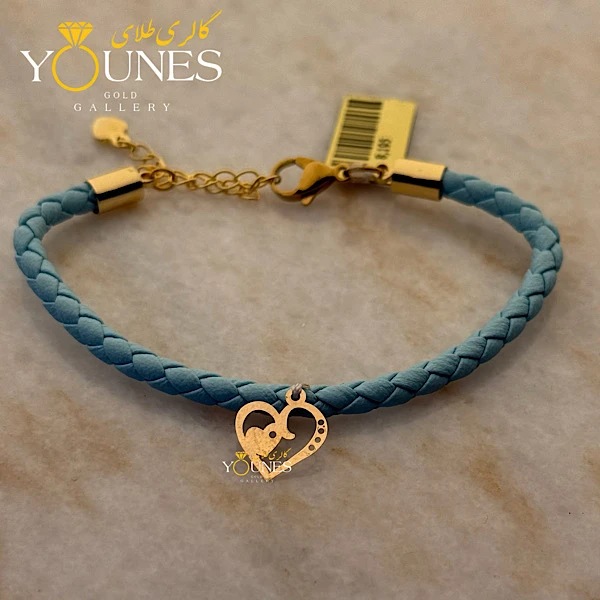 دستبند چرم قلب تو قلب طلا